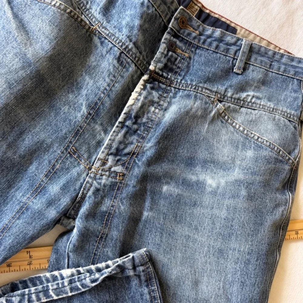 Marithe Francois Girbaud Baggy Wide Leg Denim Jean Medium Wash Distressed Sz 36S